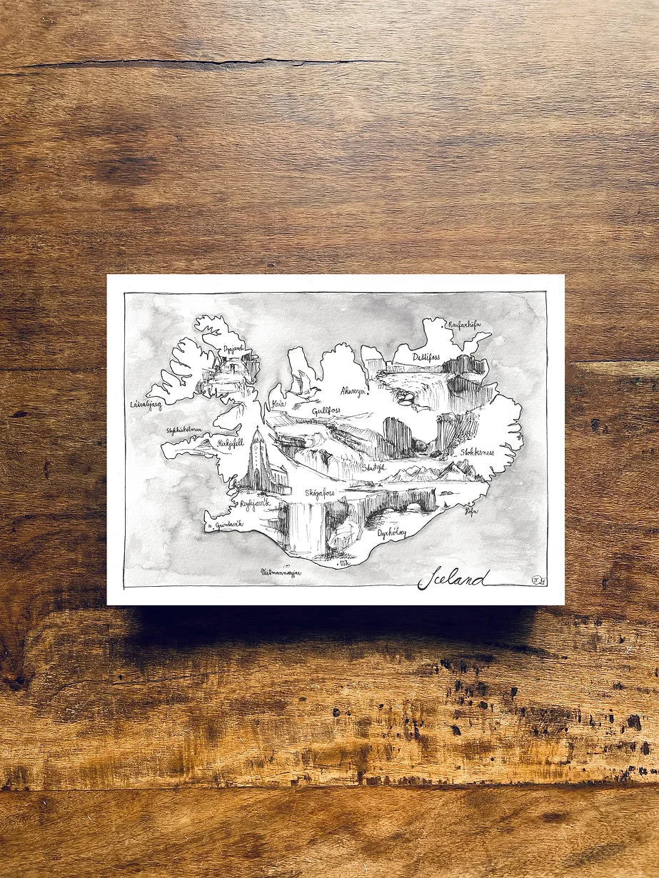 Postcard A5 Map of Iceland 2021 - Jana Tomanová
