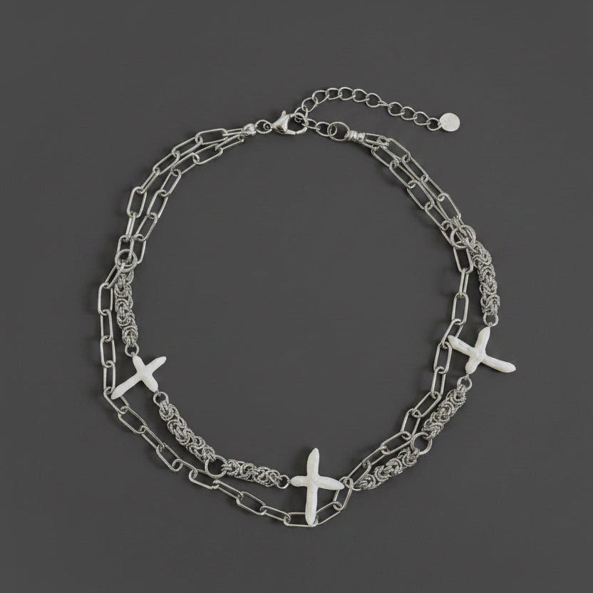 White Cross Choker Necklace - Arctic Chain