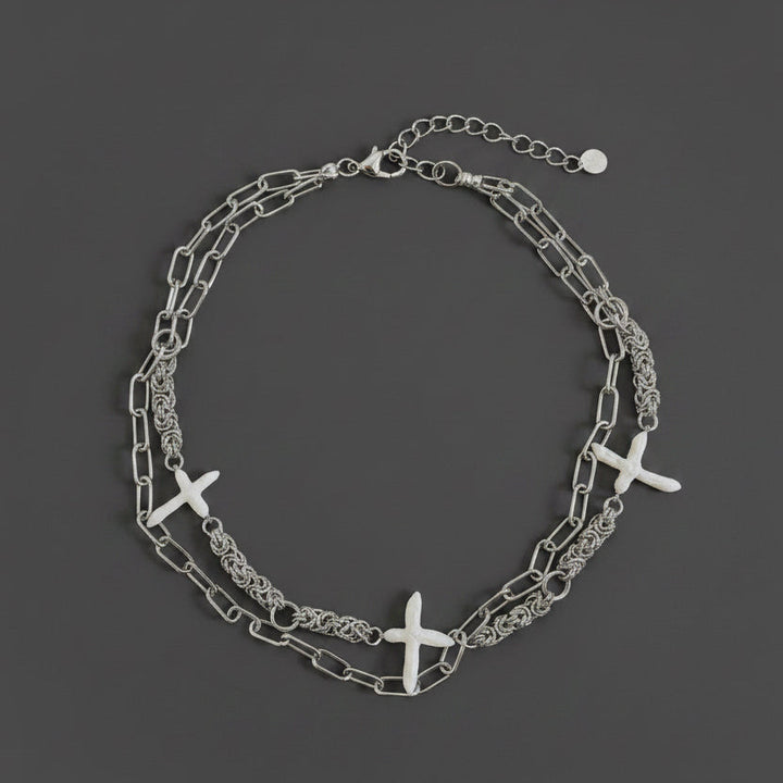 White Cross Choker Necklace - Arctic Chain
