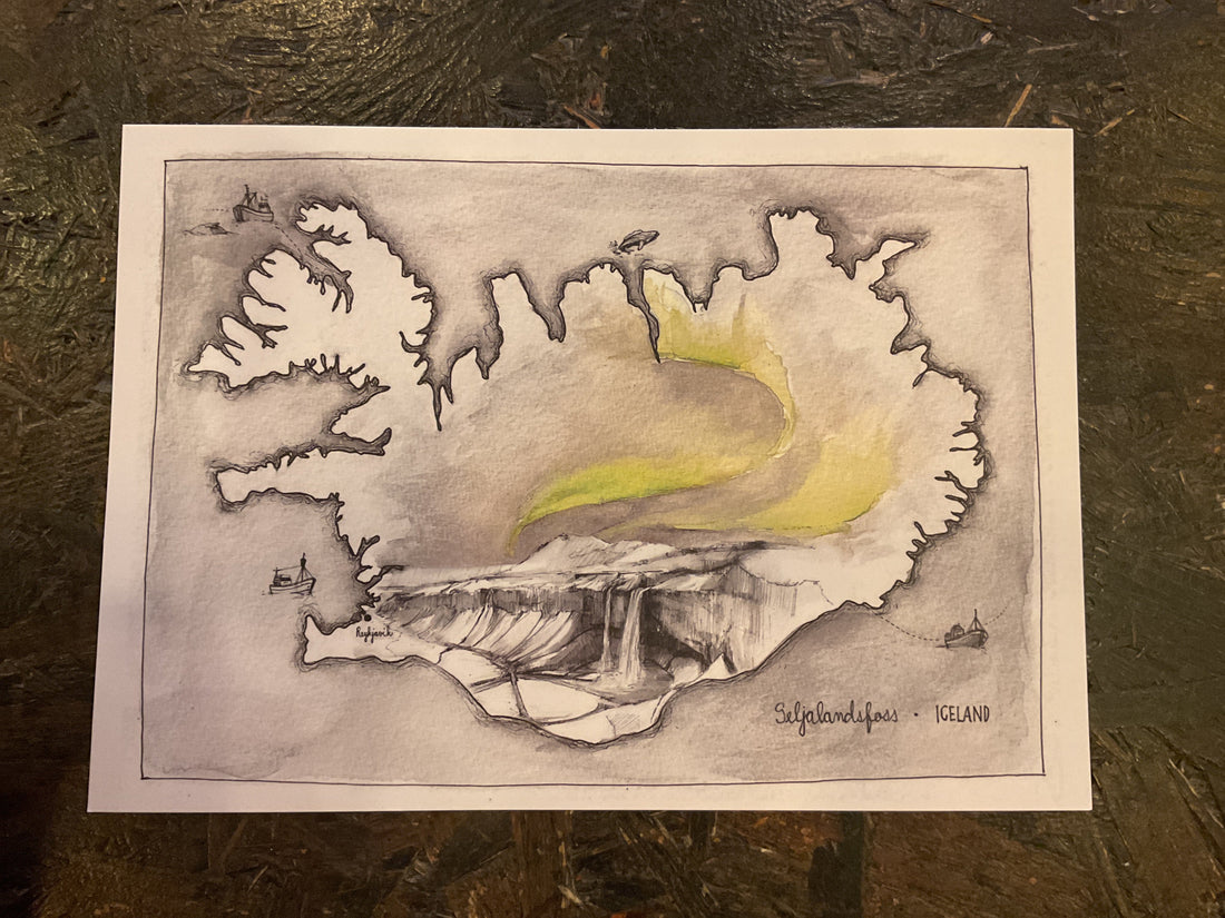 Postcard A5 Winter Seljalandsfoss - Jana Tomanová