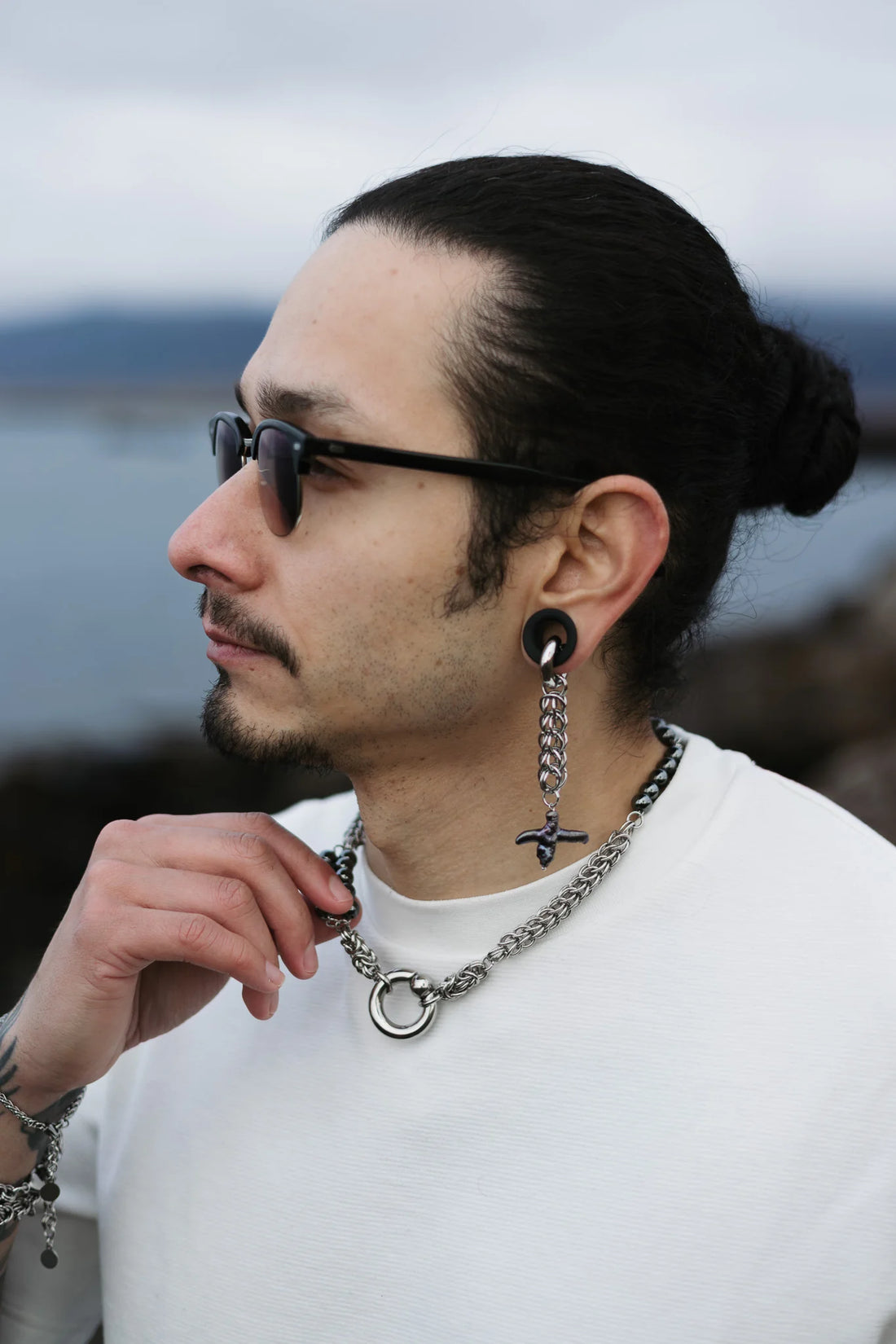 Polar Light Cross Serpent Earrings - Arctic Chain
