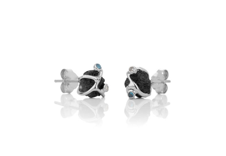 SIGN Earrings Silver with Lava stone and Cubic Zirconia medium