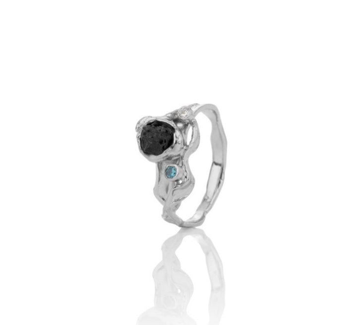 SIGN Ring Silver with Lava Stone and Cubic Zirconia
