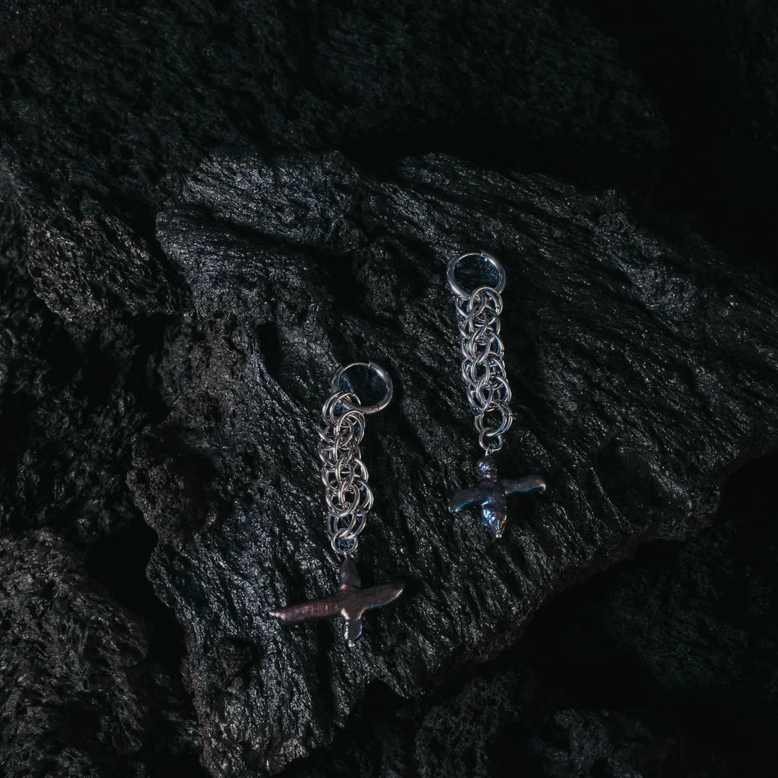 Polar Light Cross Serpent Earrings - Arctic Chain